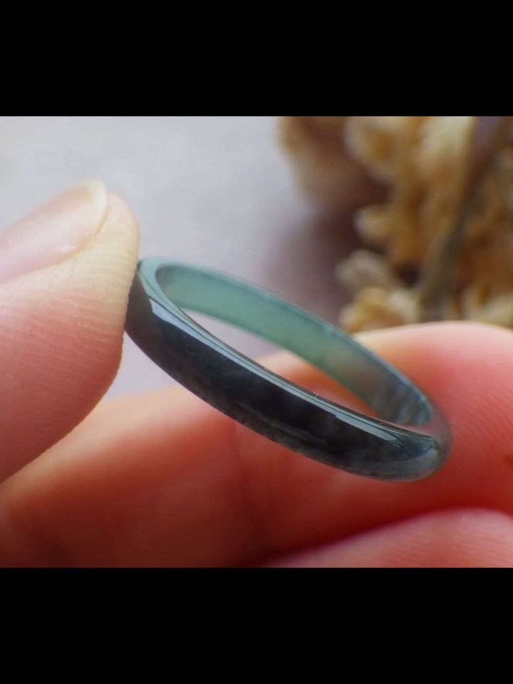 Dark green certificate jadeite ring thin size7.5